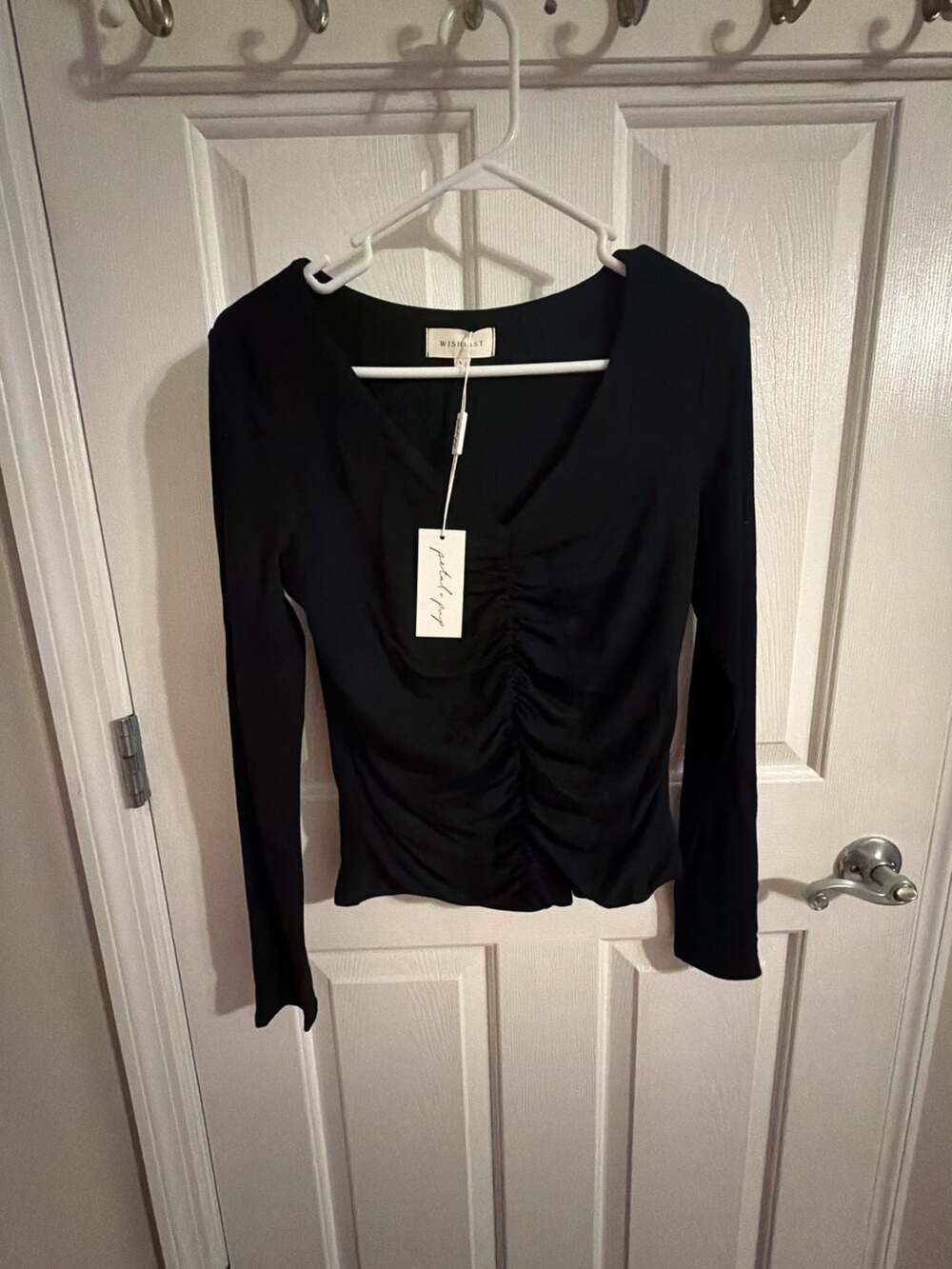 Wishlist by Petal & Pup Black Ruched V-Neck Long Sleeve Top